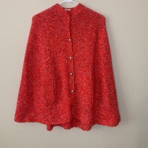 Vintage Red Button‎ Up Poncho